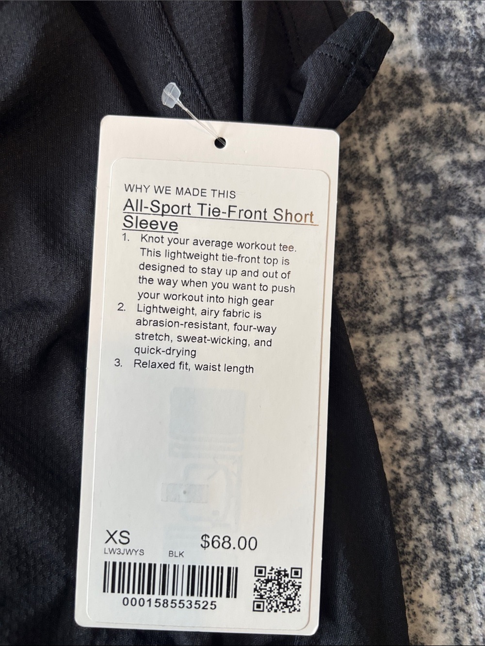 NEW Lululemon All-Sport Tie-Front Short Sleeve - size XS - black - Picture 3 of 3